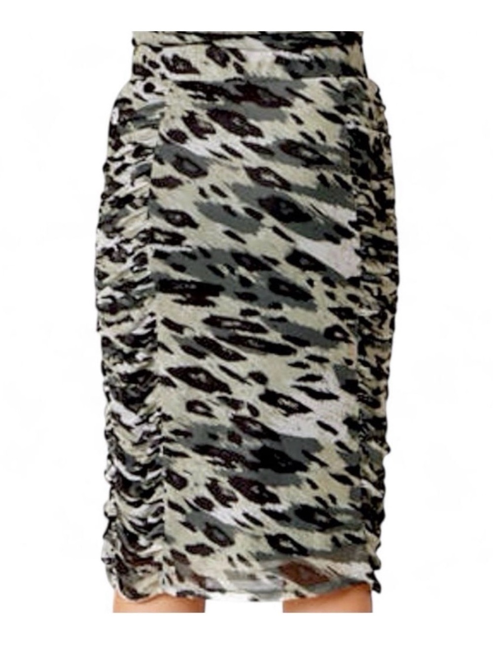 Adrienne Landau Ruched Animal-Print / camo print Pencil Skirt - Black & Green